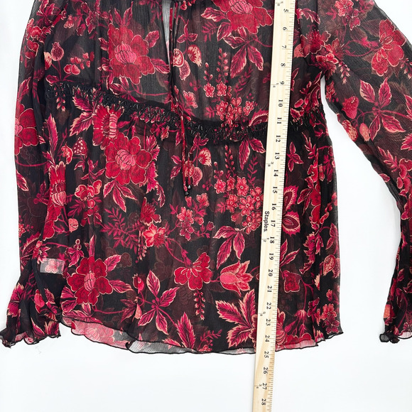 VTG Express 100% Silk Top Medium Babydoll Fairygrunge Sheer Floral Whimsygoth - Picture 9 of 9